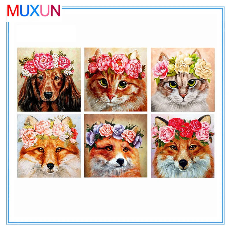 Muxun 5D Diy Diamond Painting Doggy Kitten Flower Animal Cross Stitch Home Furnishing 3D Wall Decoration Gift Handmake Art Ep275 | Дом и сад