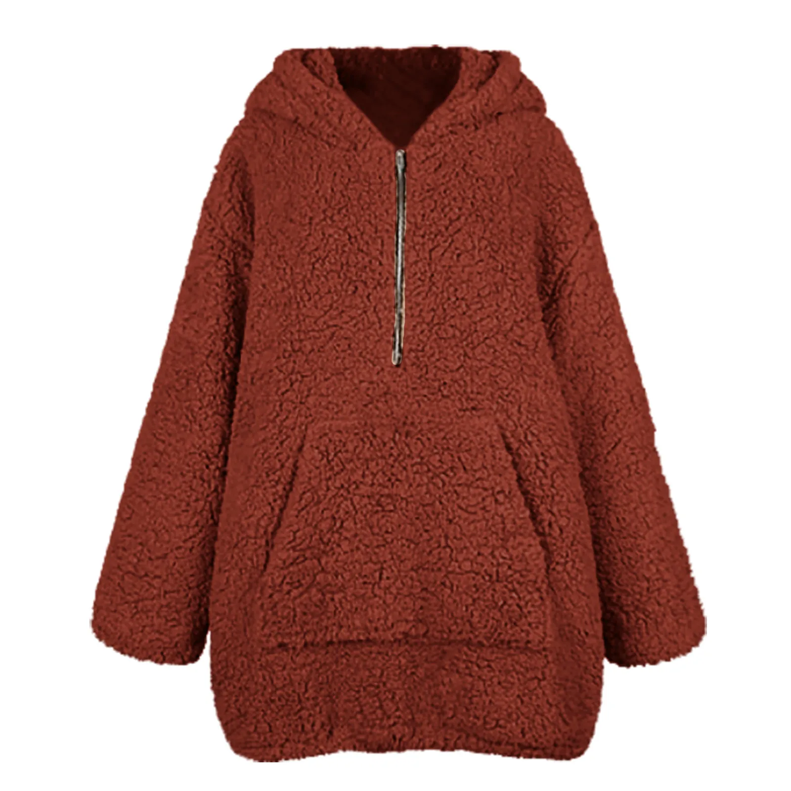 

Ladies Pullover Fashion Hooded Zipper Fleece Grain Top Plush Thickening Long-sleeved Loose Sweater Ladies