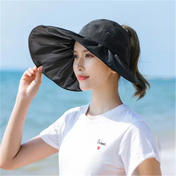 

Sun Hats for Women Visors Hat Fishing Solid Beach Hat UV Protection Cap Black Casual Womens Summer Caps Ponytail Wide Brim Hat