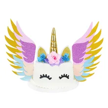 

Unicorn Horns Eyelash Sparkly Wings Cake Topper Decor Wedding Birthday Party Event Supplies Boy Girl Baby Shower Cake Decoration