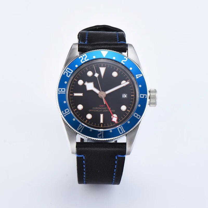 

GMT automatic mechanical watch watch men Luminous waterproof date 316L Solid stainless steel Leather 41MM KGT10