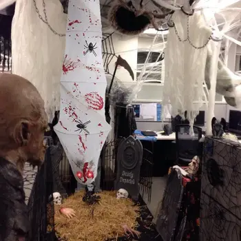 

OurWarm Halloween Props 72 Inch Hanging Corpses with LED Skull Eyes Spider Cover and Sound Induction Outdoor Decoration