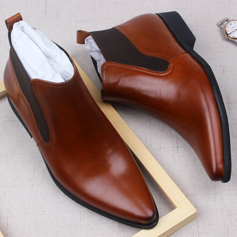 Ботинки Челси Wingtip мужские натуральная кожа коровья классические сапоги замша на