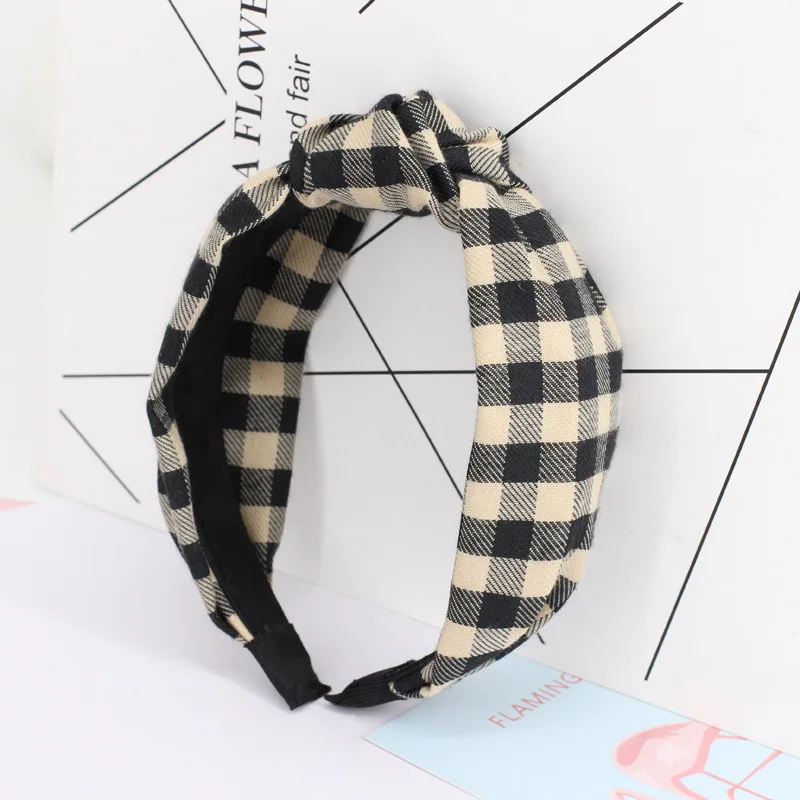 black Hairband Винтажное оголовье в клеточку для женщин, простая завязанная Женская повязка для волос, модные аксессуары для волос для девушек, аксессуары B262 - Цвет: black Hairband