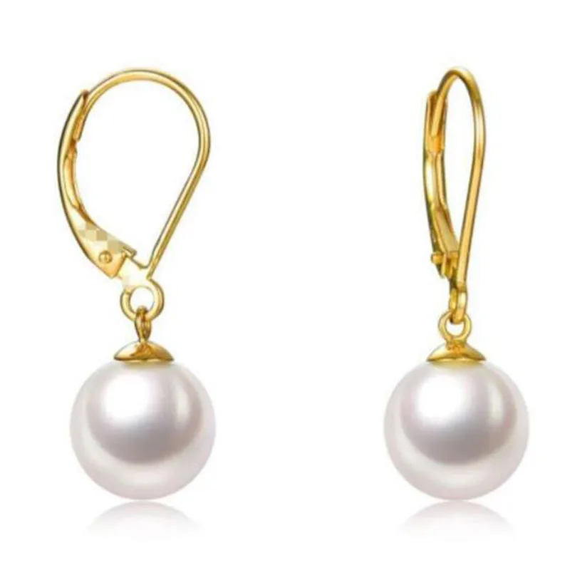 

9-10 mm round natural south sea white pearl earrings 14 K gold