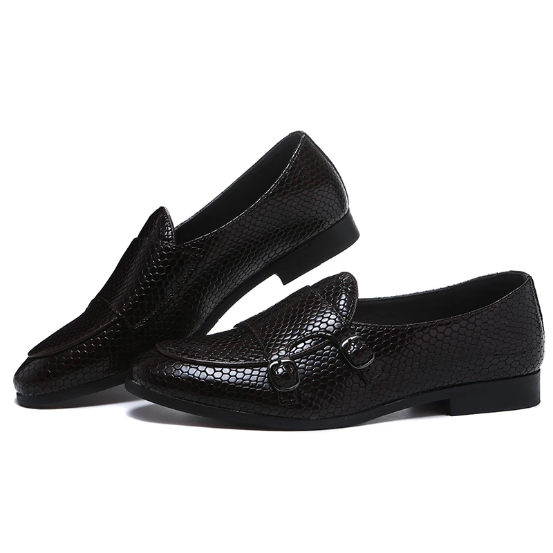 Casual Lightweight Men's Penny Slip-On Snake-grain Pattern Moccasin Shoes Double Monk Strap Loafer Black Size 6~13