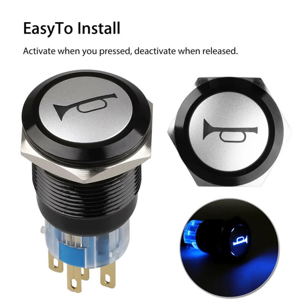 

High Quality 12V 19mm Momentary Blue LED Marine Car Stainless Steel Horn Button Light Switch Waterproof
