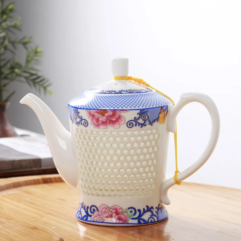 7p Chinese porcelain Linglong series  tea set blue-and-white porcelain pot cup 