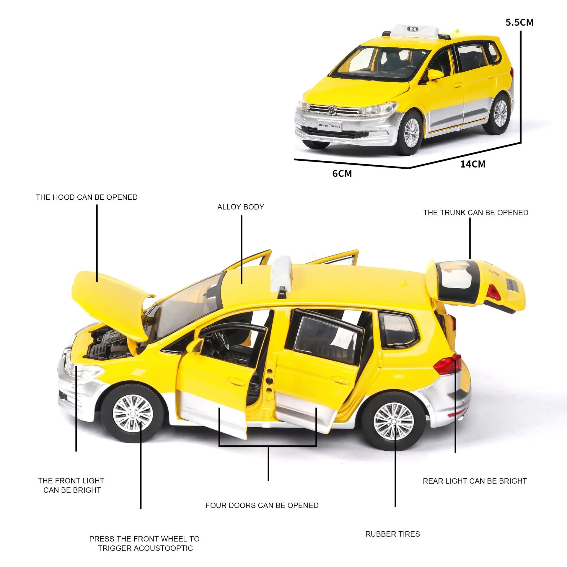 Модель автомобиля 1:32 touran Taxi Shanghai, открытая дверь, детская игрушка, детские игрушки, коллекция подарочных игрушек для мальчиков