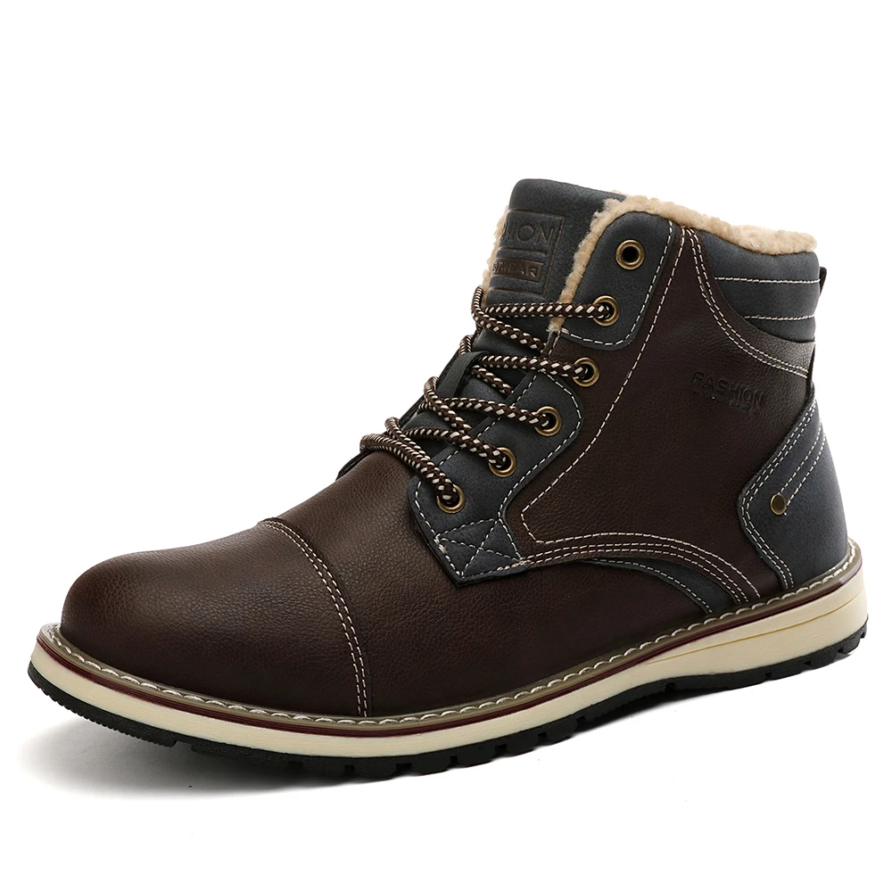 Осенне-зимние теплые ботинки кожаные зимние мужские ботинки с мехом плюшевые теплые мужские повседневные ботинки кроссовки мужские ботинки - Цвет: brown
