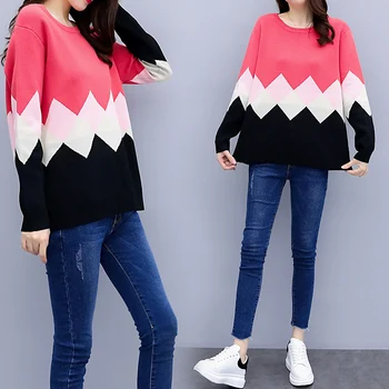 

Large Size XL-5XL Women Pullover Sweaters 2019 Autumn Winter Round Collar Loose Oversize Female Casual Knit Jumpers Outerwear