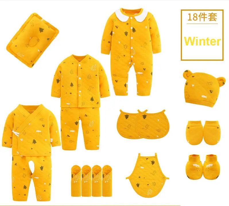Winter 18 sets 18 шт./От 0 до 3 месяцев, весенне-осенняя одежда для новорожденных, хлопок, детская одежда, костюм унисекс, комплект одежды для маленьких мальчиков и девочек - Цвет: Winter 18 sets