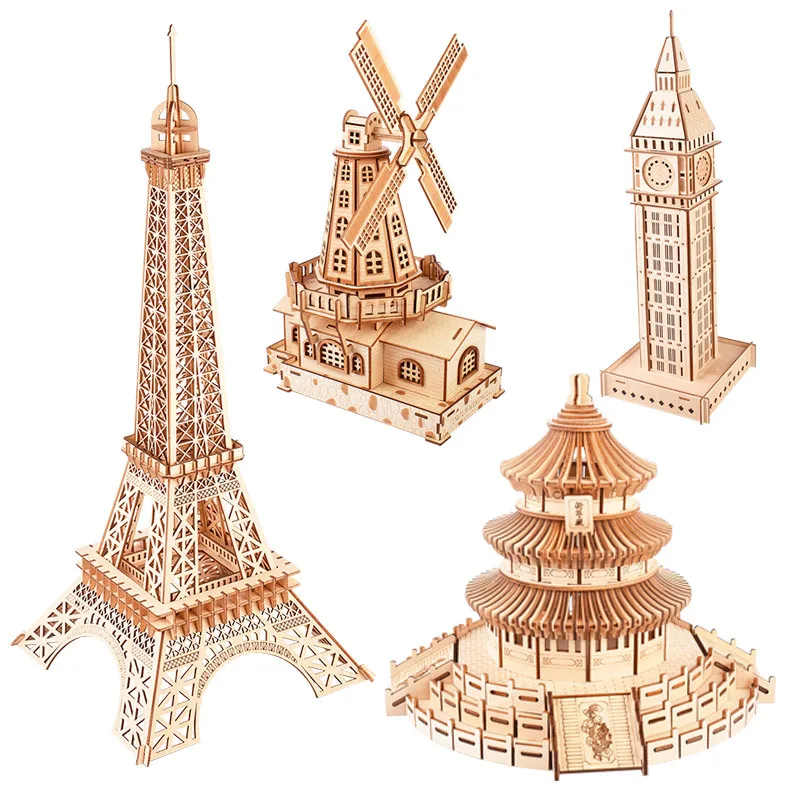 

Holland Windmill Children Wooden Puzzle DIY Educational Toy Foreign Architecture 3D Model Assembled Hardcover Gift