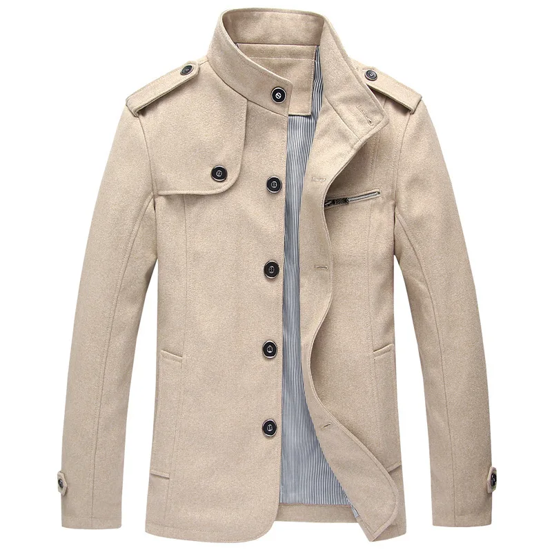 

Men Loose-Fit Europe And America Slim Fit Woolen Jacket Solid Color Fashion Stand Collar Casual Jacket Middle Long Coat