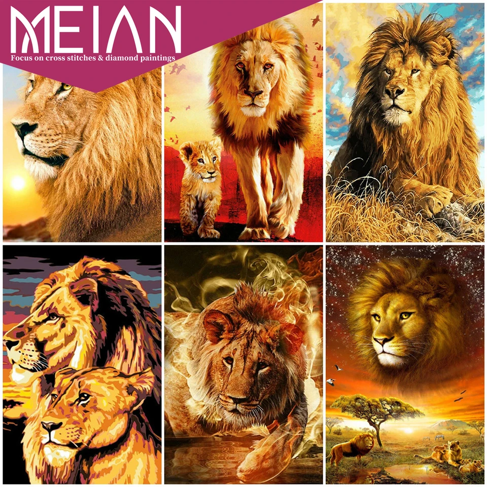 2020 Meian Lion 5D DIY Алмазная вышивка продажа животных ручная работа полностью