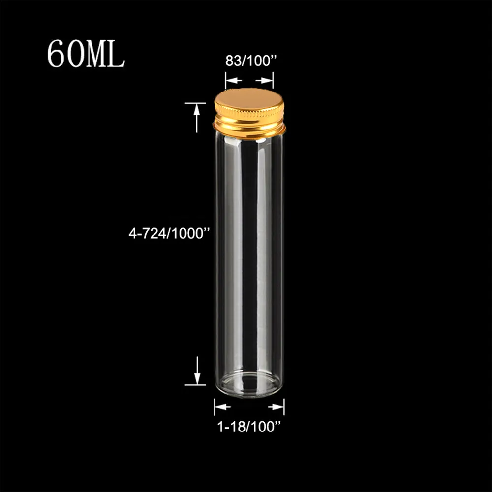 

30*120*21mm 60ml Bottles Glass Vials Jars With Aluminium Screw Cap Empty Bottles Cosmetic Containers Gift Vials Jars 60ml 50pcs