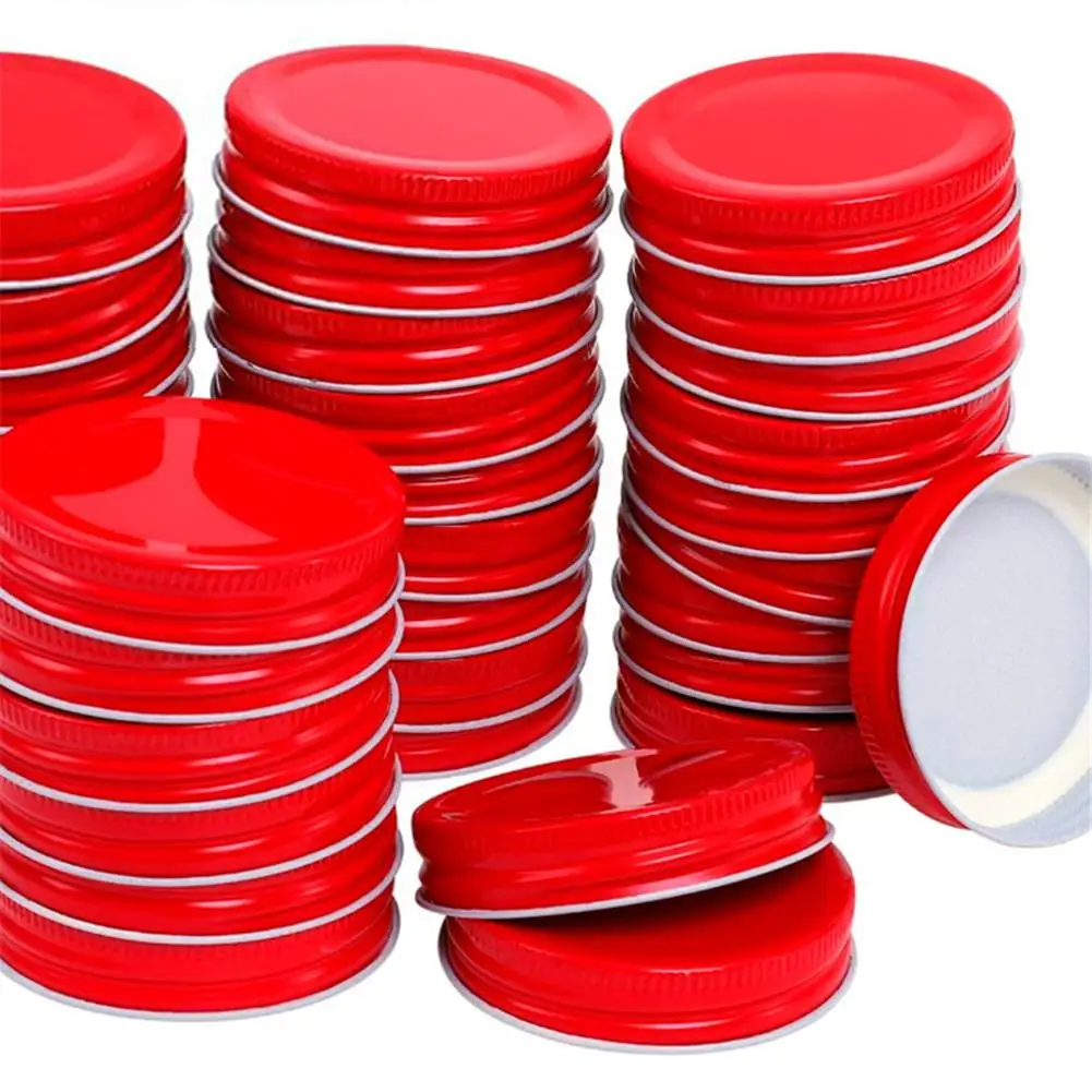 

10Pcs Mason Jar Lids 70mm Regular Width Mouth Jar Lids Colored Solid Storage Caps With Silicone Rings For Mason Canning Jars