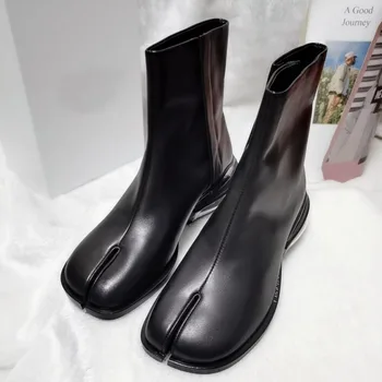 

Brand Fashion High Quality Split Toe Boots Women Chunky Round Women Genuine Leather Boots New Brand Design Winter Shoes Women