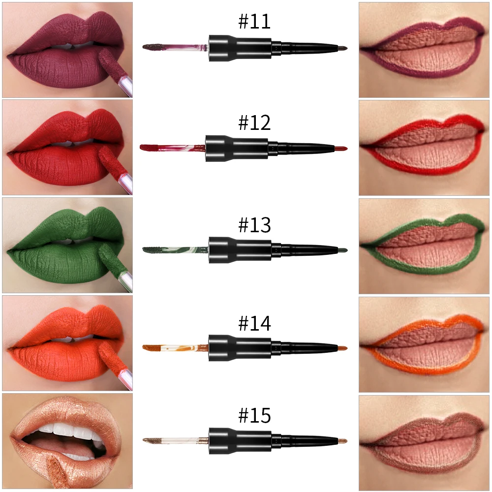 OEM Private Label 2in1 Matte Lip Gloss with Lip Liner Best No Sticky Long Lasting Liquid Lipstick Custom