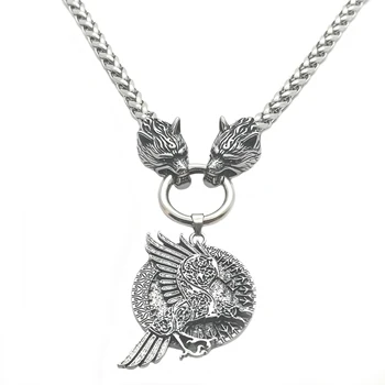 

Men Stainless Steel Viking Crow Head Keel Chain Necklace Viking Amulet Thor's Hammer Pendant Necklace Viking Jewelry