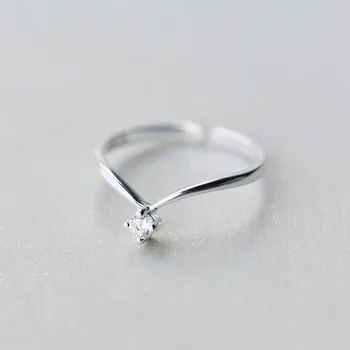 

Women V CZ Shape Ring Letter Opening Fashion Jewelry Pure 100% 925 Sterling Silver Finger Rings Best Gift