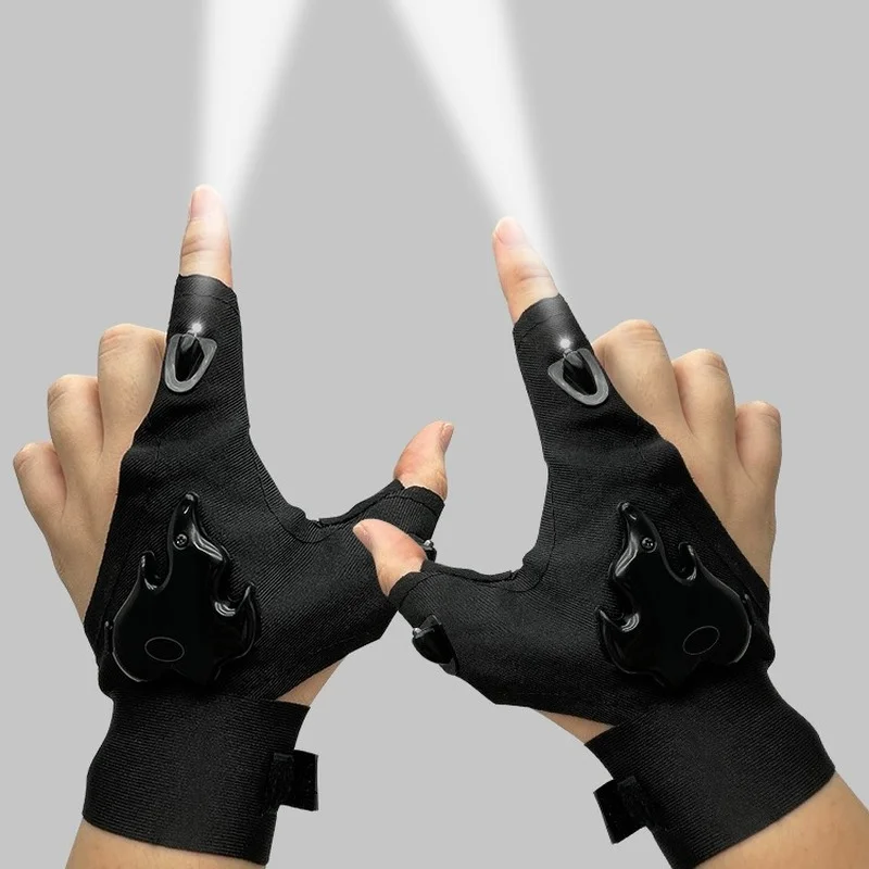 HTYH LED Gloves with Waterproof Lights Night Light Fishing Flashlight Rescue Tools Outdoor Gear Cycling Practical Durable Fingerless Gloves（A Pair） 