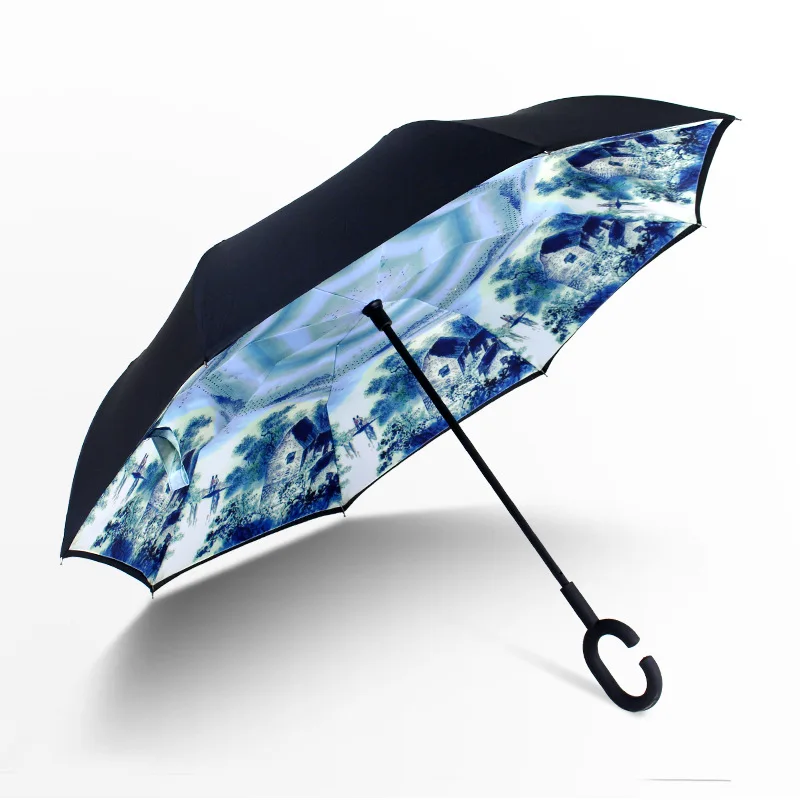 Sunny and Rainy Men Women Anti UV Inverted Umbrella Reverse Night Snow Umbrellas Stand Inside Windproof Folding Double Layer | Дом и сад
