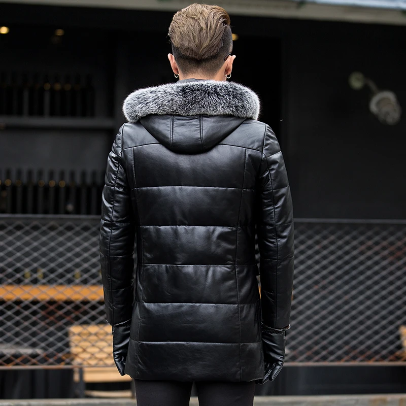 

Genuine Leather Duck Down Jacket Men Real Fox Fur Collar Coat Winter Jacket Men Sheepskin Leather Jackets 17317 MY739