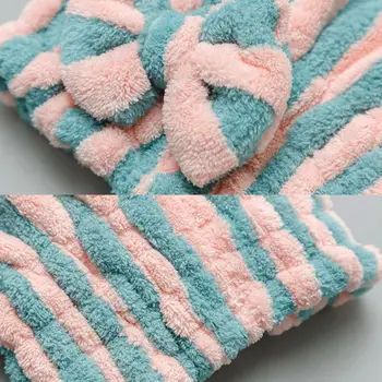 

Coral Velvet Quick Hair Dry Hat Bowknot Contrast Color Stripes Bath Towel Cap H55A