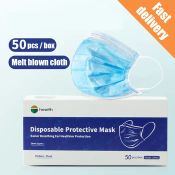 

50pcs/box Disposable Face Mask 3 Ply Face Mouth Masks Soft And Breathable Blue Nonwoven Earloops Filter Mouth Masks With Box