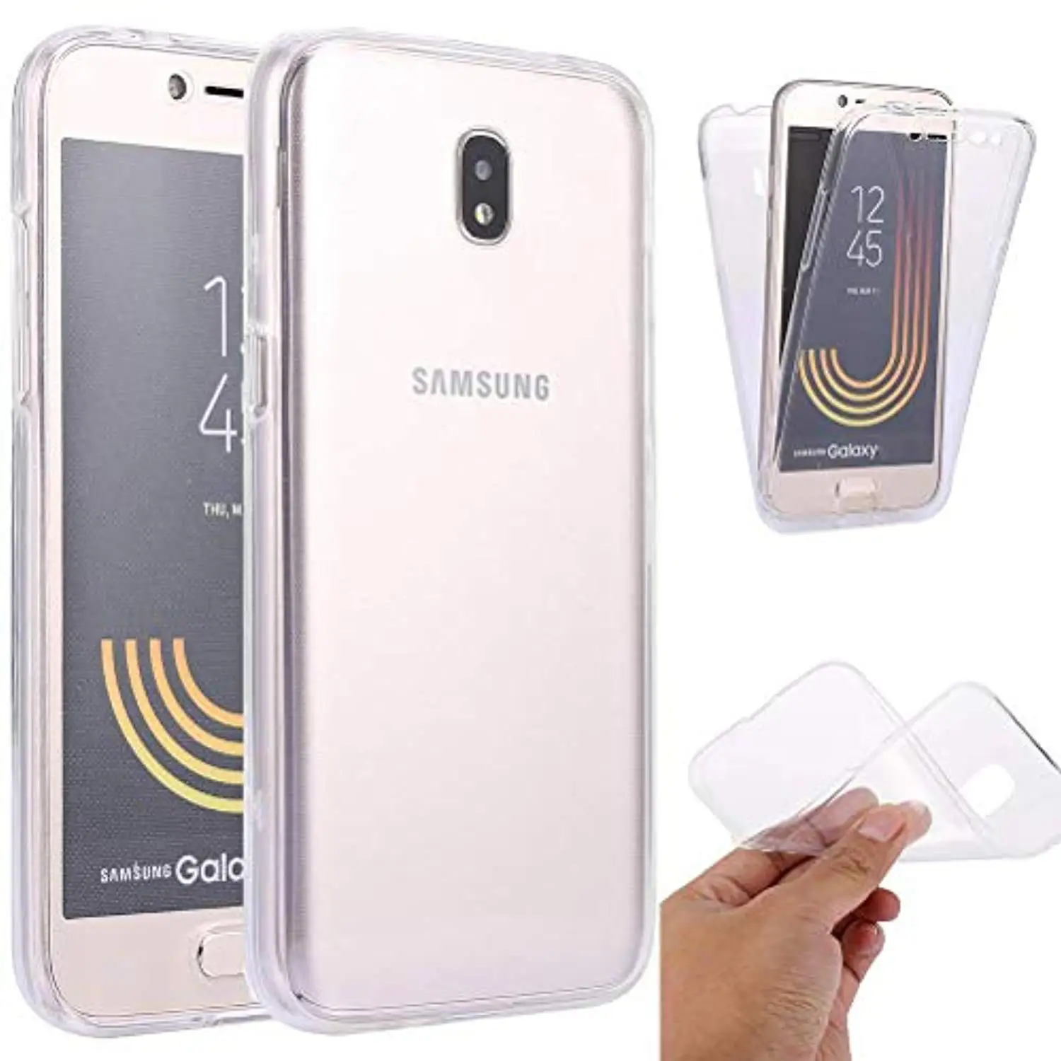 Tranparent Блестящий блестящий чехол 360 3 в 1 спереди+ сзади для Samsung Galaxy J3, J5, J7 года A3 A5 A7 Прозрачный чехол из ТПУ для телефона - Цвет: Tranparent