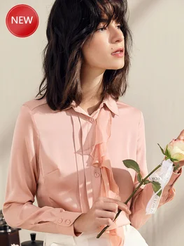 

Woman Heavyweight Silk Shirt Women's Design Sense Non-Mainstream Spring French Gentle Wind Top Sweet Ribbon Silk Shirt