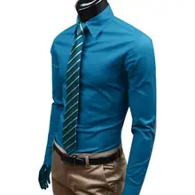 Мужская рубашка Зима Новая мода Мужчины однотонный деловой длинный рукав Мужская Кнопка отложной воротник рубашка Топ