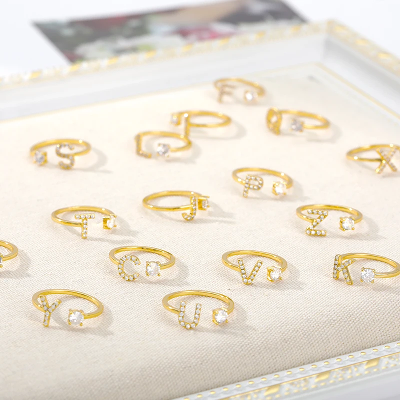 Initial A-Z 26 Letter Rings For Women Stainless Steel Gold Adjustable Opening Ring Name Alphabet Female Wedding Jewelry Gift