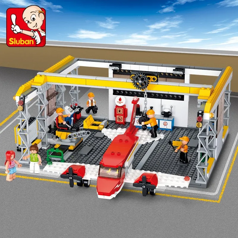 

Small Luban Assembled Building Blocks 0372 Small Airplane Maintenance Yard Plant Model Plane Boy Gift 6-8-10-Year-Old