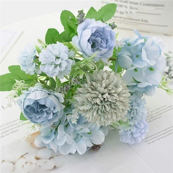 

6 Pcs Artificial Flowers, Fake Faux Peony Silk Hydrangea Carnations Daisy Flower Arrangements for Wedding Decoration