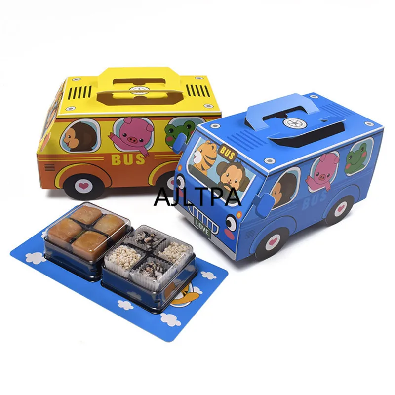 

100pcs/lot Bus Gift Box Party Favor Bag Car Candy Gift Box Cupcake Boxes Birthday Event Party Decorations Pastry Gift Box CT0227