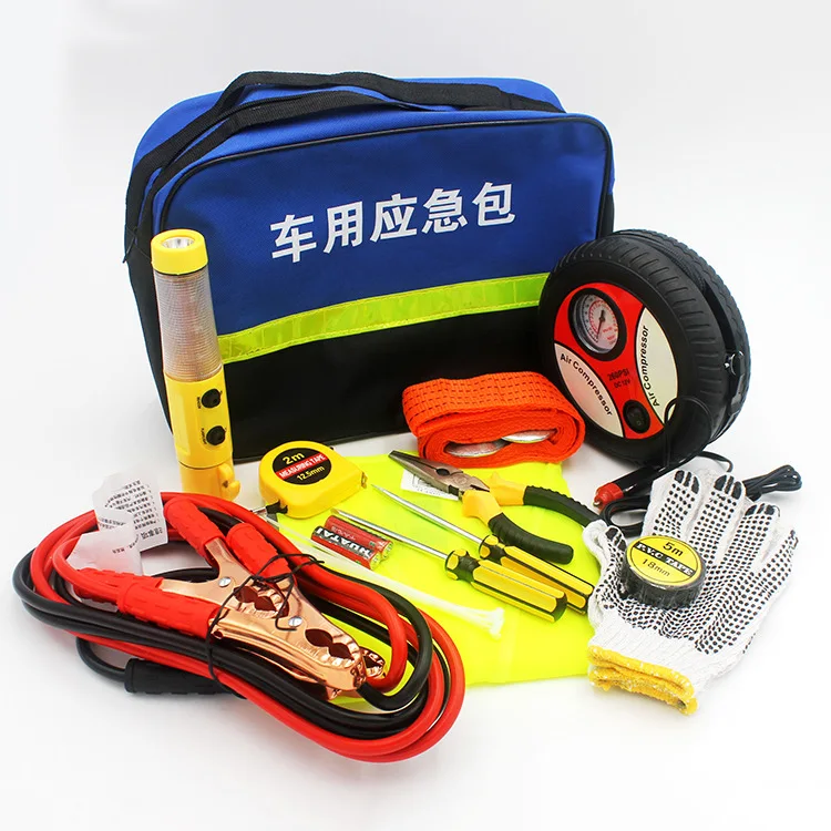 

Air Pump Emergency Kit 14 Pieces Car Insurance Gift Can Be Printed Logo Tool Kit Sj2014