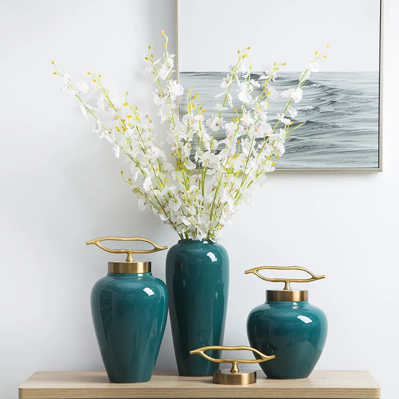 

Ceramics crafts home accessories soft loading new chinese style creative living room vase three piece custom
