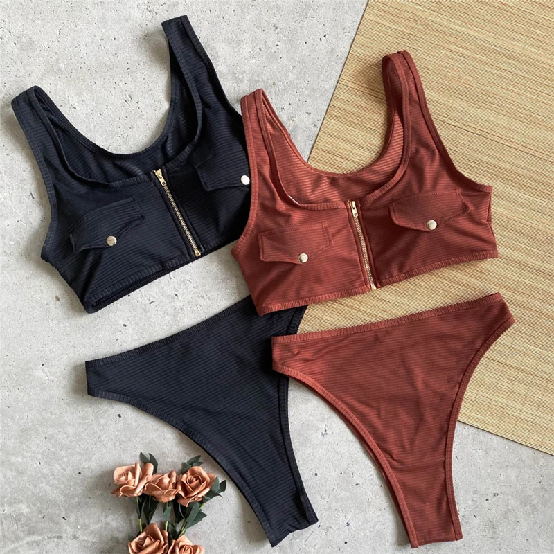 Women Swimsuit Sexy Solid Swimwear Zipper High Waist Bikini Set Black Triangle Summer Bathing Suits Women Biquinis 2020 Sexy Women Swimsuit Sexy Solid Swimwear Zipper High Waist Bikini Set Black Triangle Summer Bathing Suits Women Biquinis 2020 Sexy