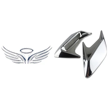 

3 Pcs Cai Accessories: 1 Pcs 3D Angel Fairy Wings Car Emblem & 2 Pcs Abs Plastic Car Side Shark Gills Side Vent Sticker