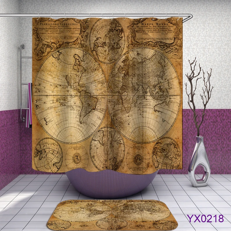 Карта мира узор занавеска для ванной комнаты занавеска s душевая стена штора карта 3D водонепроницаемая карта мира занавеска для душа s или коврик - Цвет: yx0218