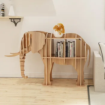 

New Home Decoration Statue Storage Rack Statues Bookshelf Decor Super Big Wood Bookrack 3D Elephant Sculpture Office Shop Animal
