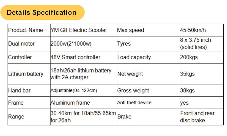 YUME G8 " 2000 Вт Мощный мотор электрический самокат для взрослых 48V 26AH 40 км дальность Скорость легкий складной