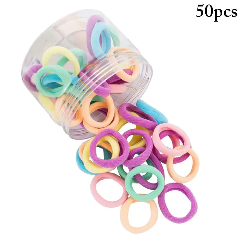 

50Pcs/Set Solid Color Hair Ropes Baby Hair Tie Solid Color Seamless Hair Tie Hair Band With Box Hair Accessories For Women Girls