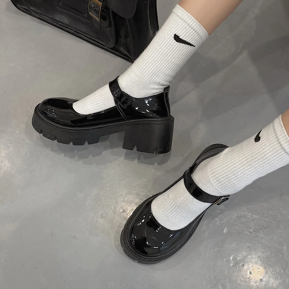 Women Flats Shoes Big Size 35-43 Retro College Wind Round Buckle Thick Crust Muffin Shoes Small Doll Shoes Leather Shoes Sweet
