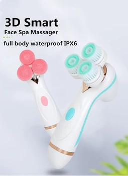 

3 in1 Sonic facial Cleansing brush Battery Powered 3 Wheels Rotating head Waterproof pore cleaning Spa massager CNAIER AE-878