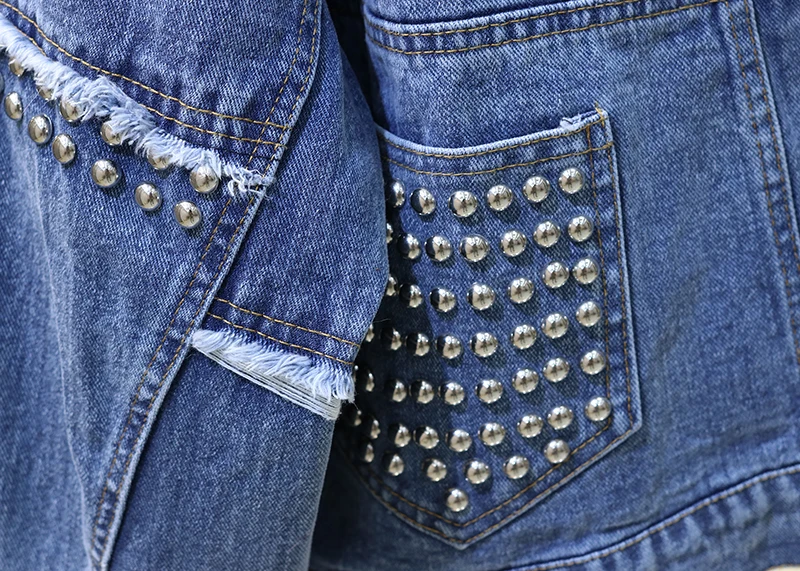 Winter new rivet real rabbit fur liner thick denim jacket female