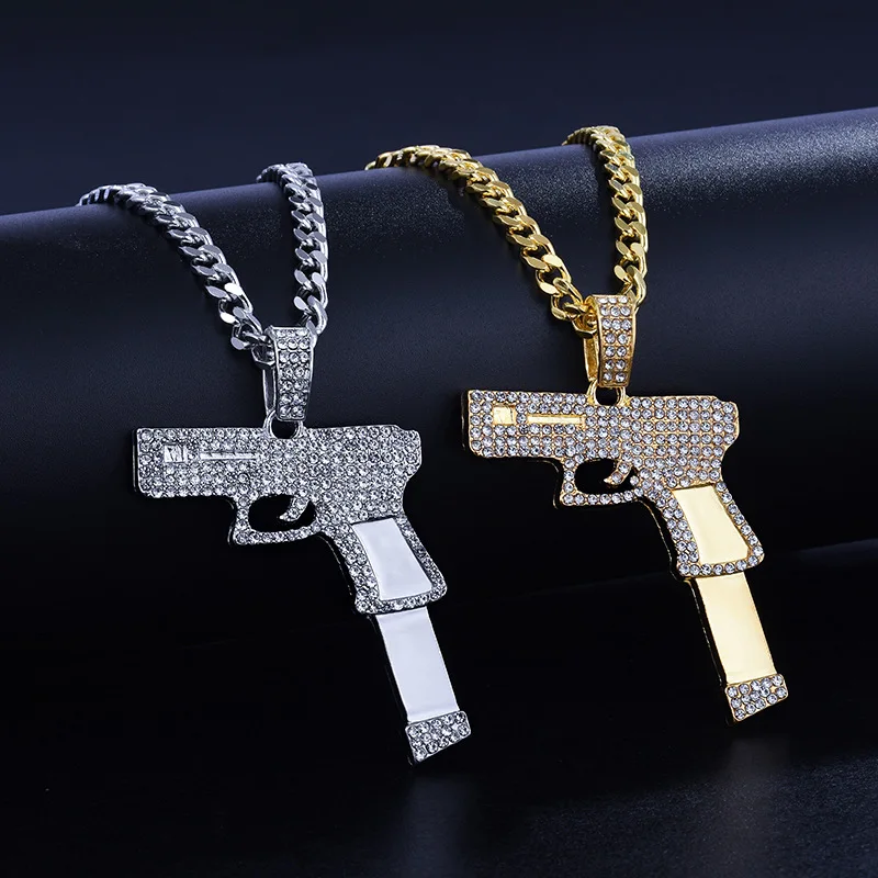 3pcs Iced Out Watch Necklace Bracelet for Men Luxury Diamond Gold Watches Men Women Bling Hip Hop Handgun Pendant Chains Jewelry