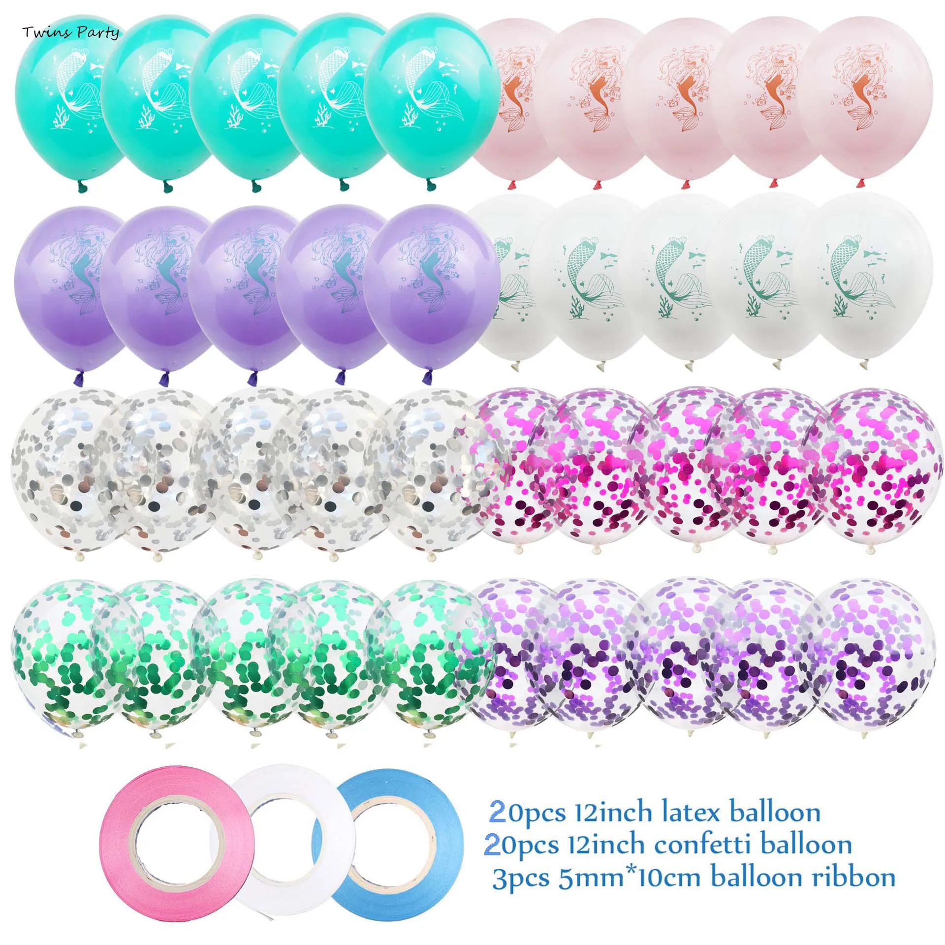 

Twins 43Pcs Mermaid Party Confetti Balloons Latex Balloons for Party Bridal Baby Shower Mermaid Birthday Party Decorations